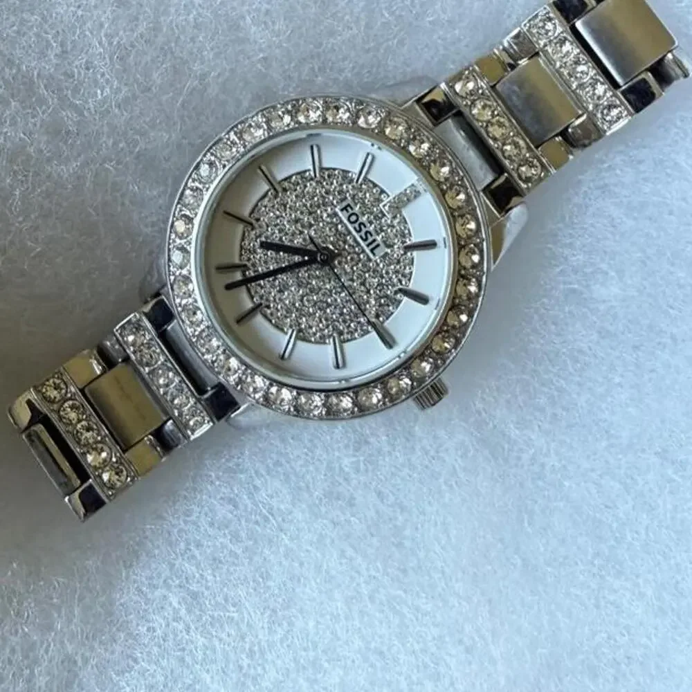 Fossil silver watch with diamond